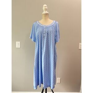Aria Collection Womens 4X Blue White Floral Nightgown Muumuu Loungewear Flaw